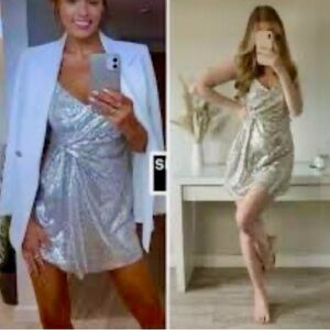 🎉Shine in this Zara knotted sequin dress flattering unforgettable sparkle